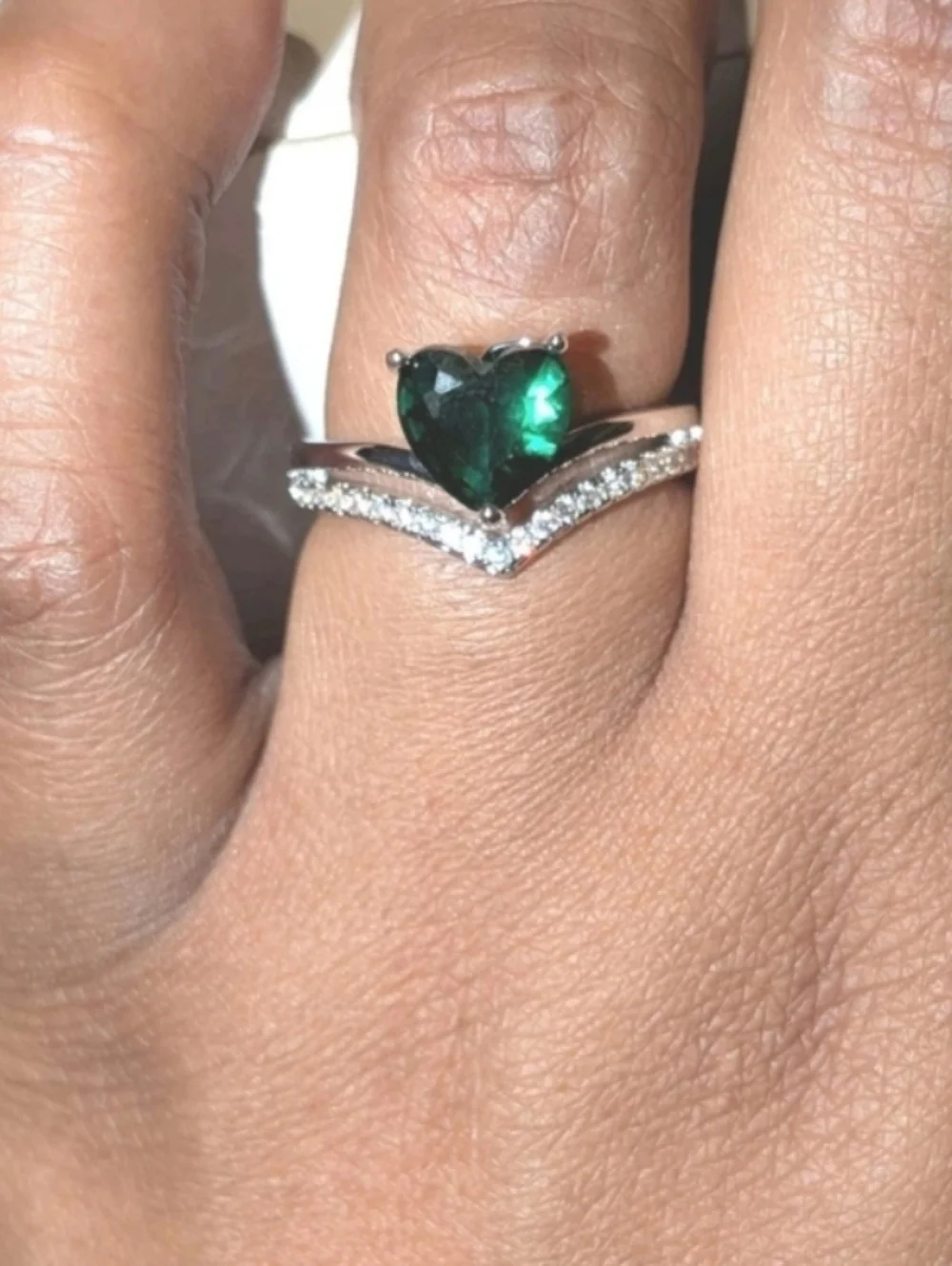 Lab-Created Emerald Green3ct Heart Cut Women's Engagement Ring White Gold Plated